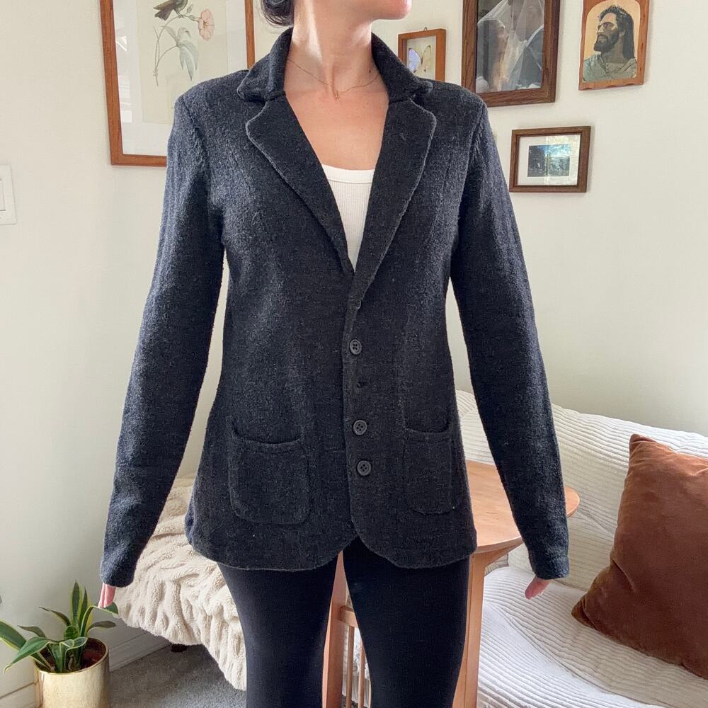 CAbi Dark Charcoal Grey Knit Sweater Blazer Jacket Size L Boho Workwear